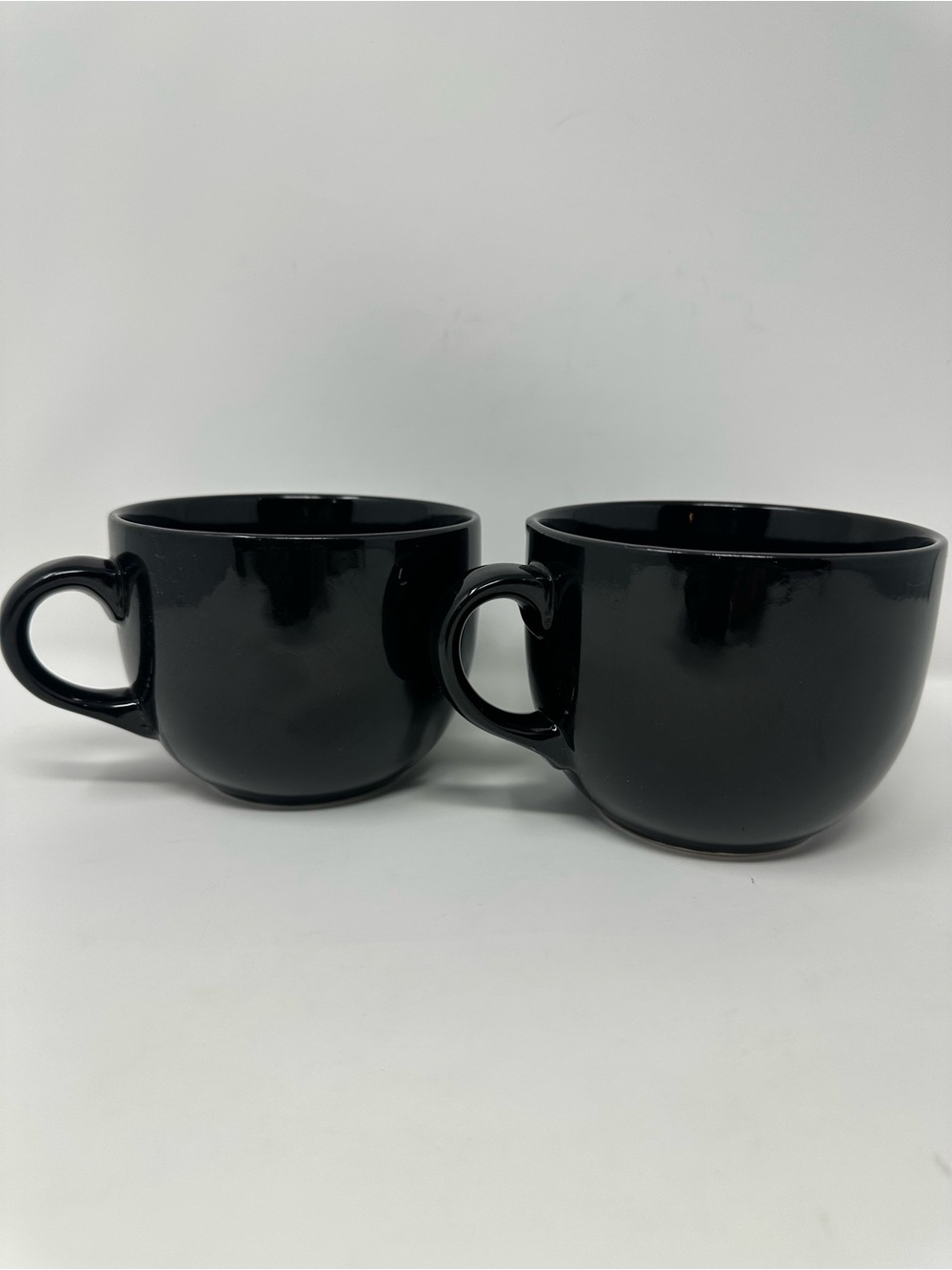 Pier 1 Large O Coffee Tea Mug Cup Soup Bowl Black Stoneware Set Of 2